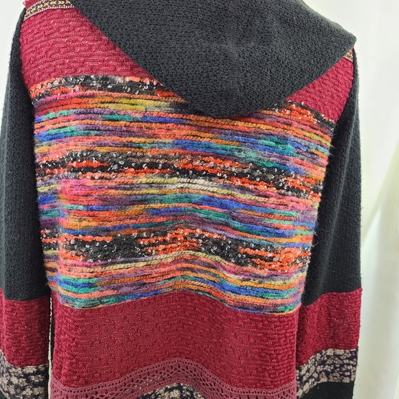 Miss Me MixMaster Hooded Open Front Sweater black rainbow fringe size large - Picture 4 of 8